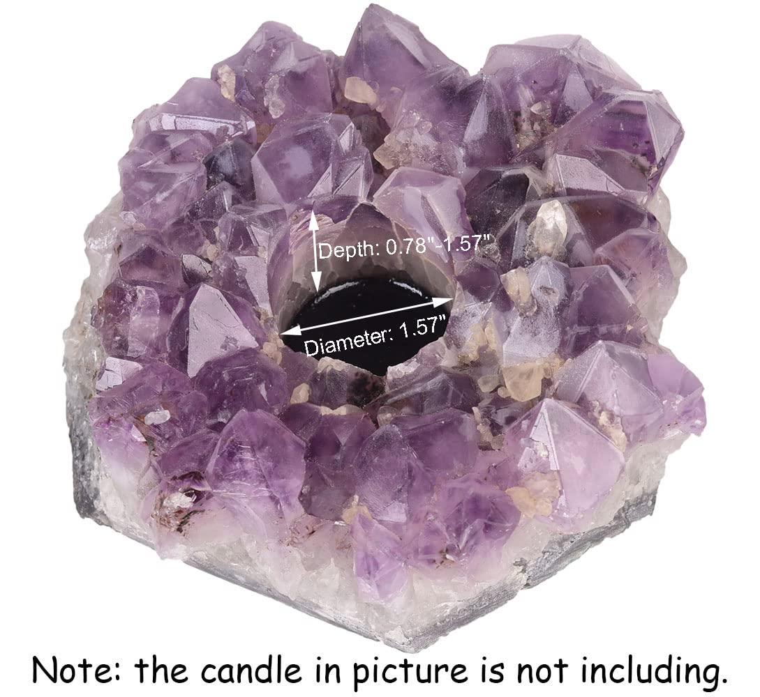 JIC Gem Natural Purple Amethyst Crystal Candle Holder Tealight Stand Home Decoration 4.5 Inch