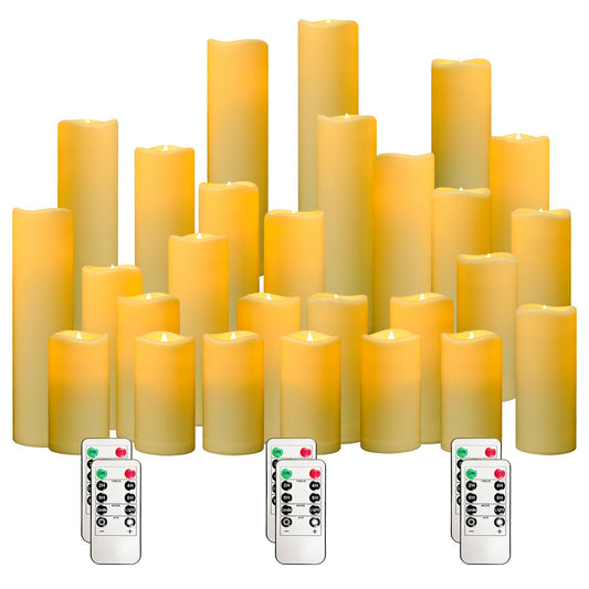 YIWER Plastic Waterproof Flameless Candles Set of 27: Battery Operated Candles Ivory Flickering Pillar Candles Include 4"/5"/6"/7"/8"/9" with 10-Key Remote 2/4/6/8H Timer Function