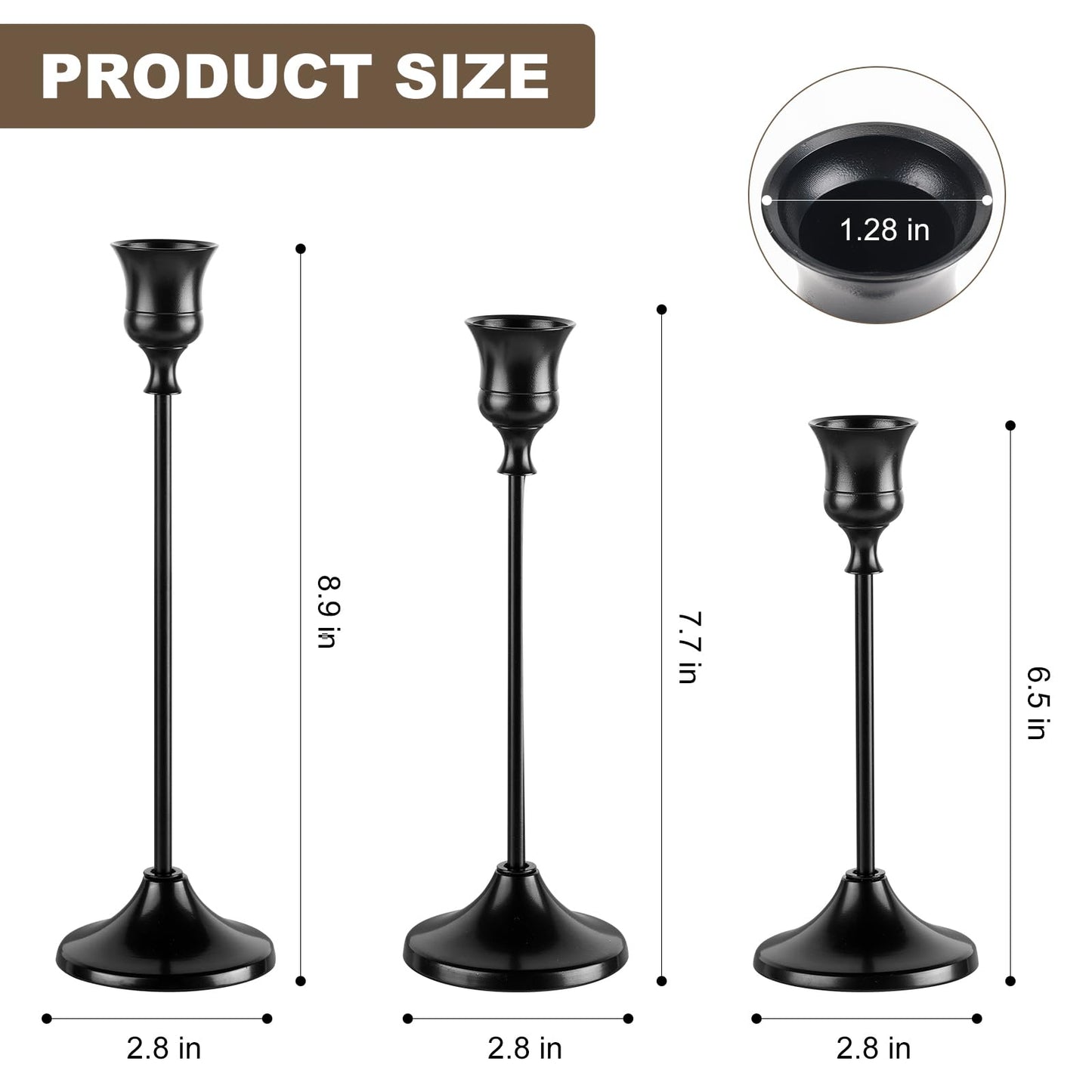Tunyet Candlestick Holders, 6PCS Metal Taper Candle Holder, Black Candle Holders for Candlesticks, Candle Holder for Wedding Fireplace Mantel Housewarming Gift