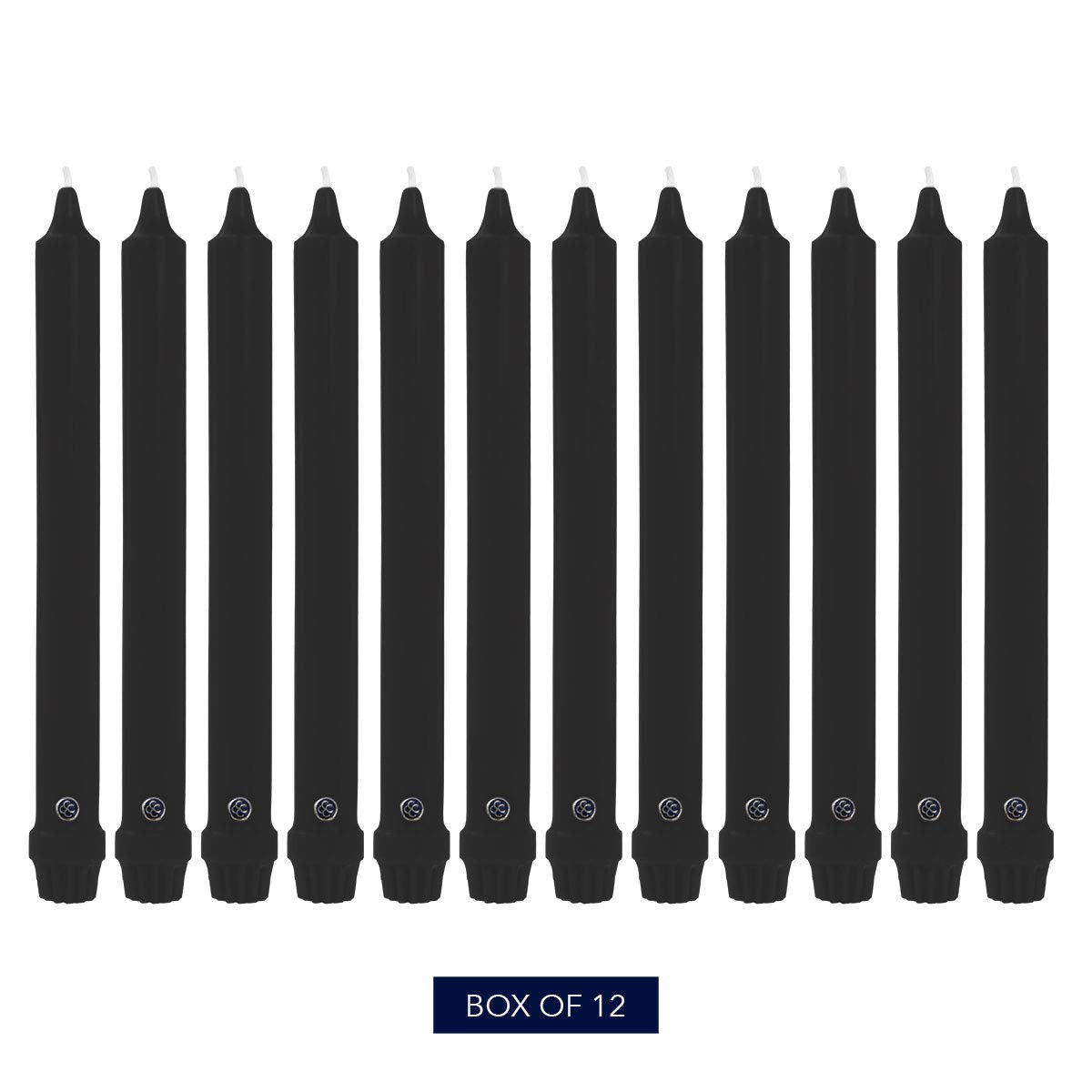 Colonial Candle Unscented Taper Candle, Classic Collection, Black, 8 In, Pack of 12 - Up to 6 Hours Burn