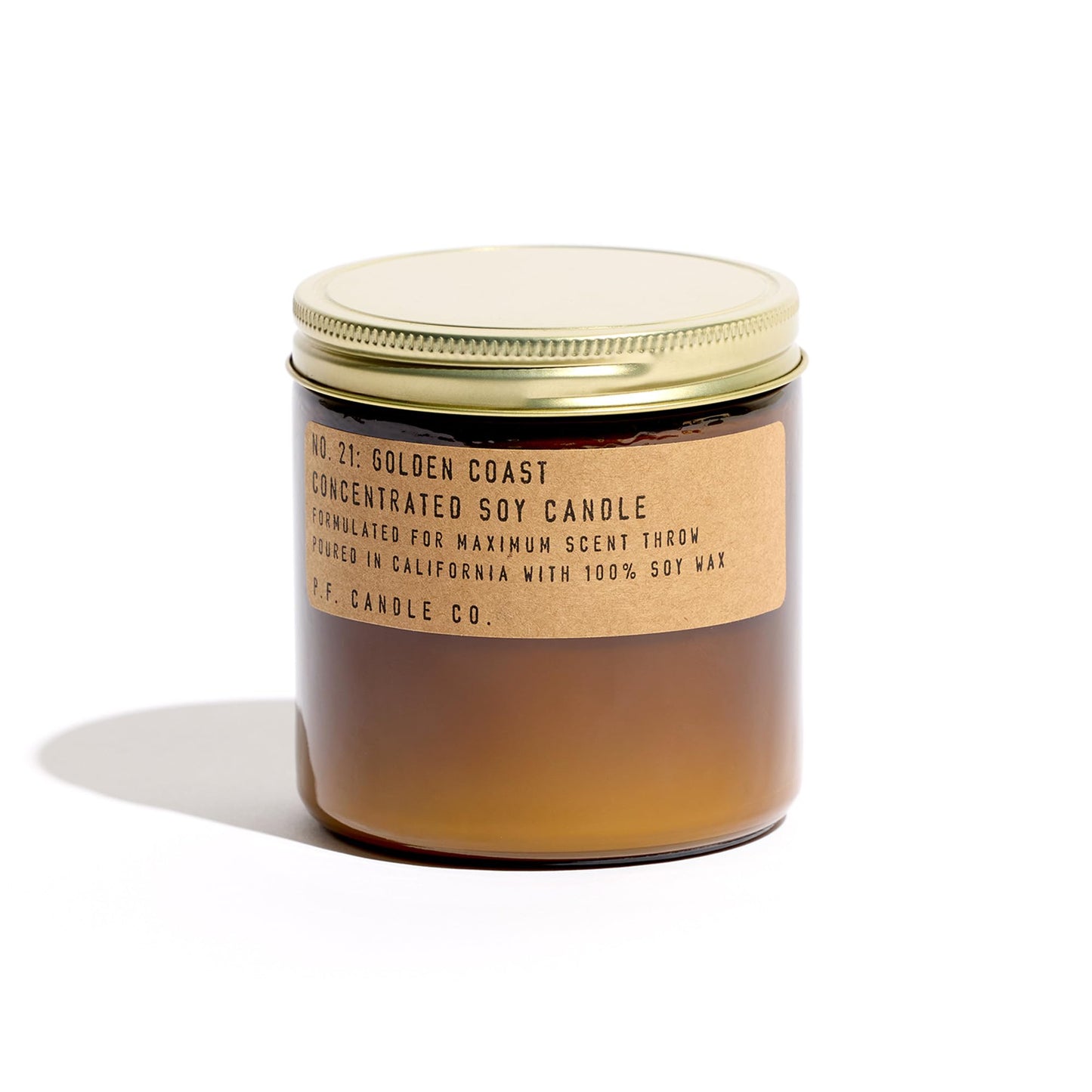 P.F. Candle Co. Golden Coast Classic Large Concentrated Scented Soy Wax Candle (12.5 oz) 60-70 Hour Burn Time, Amber Glass Jar, Made in the U.S.A.