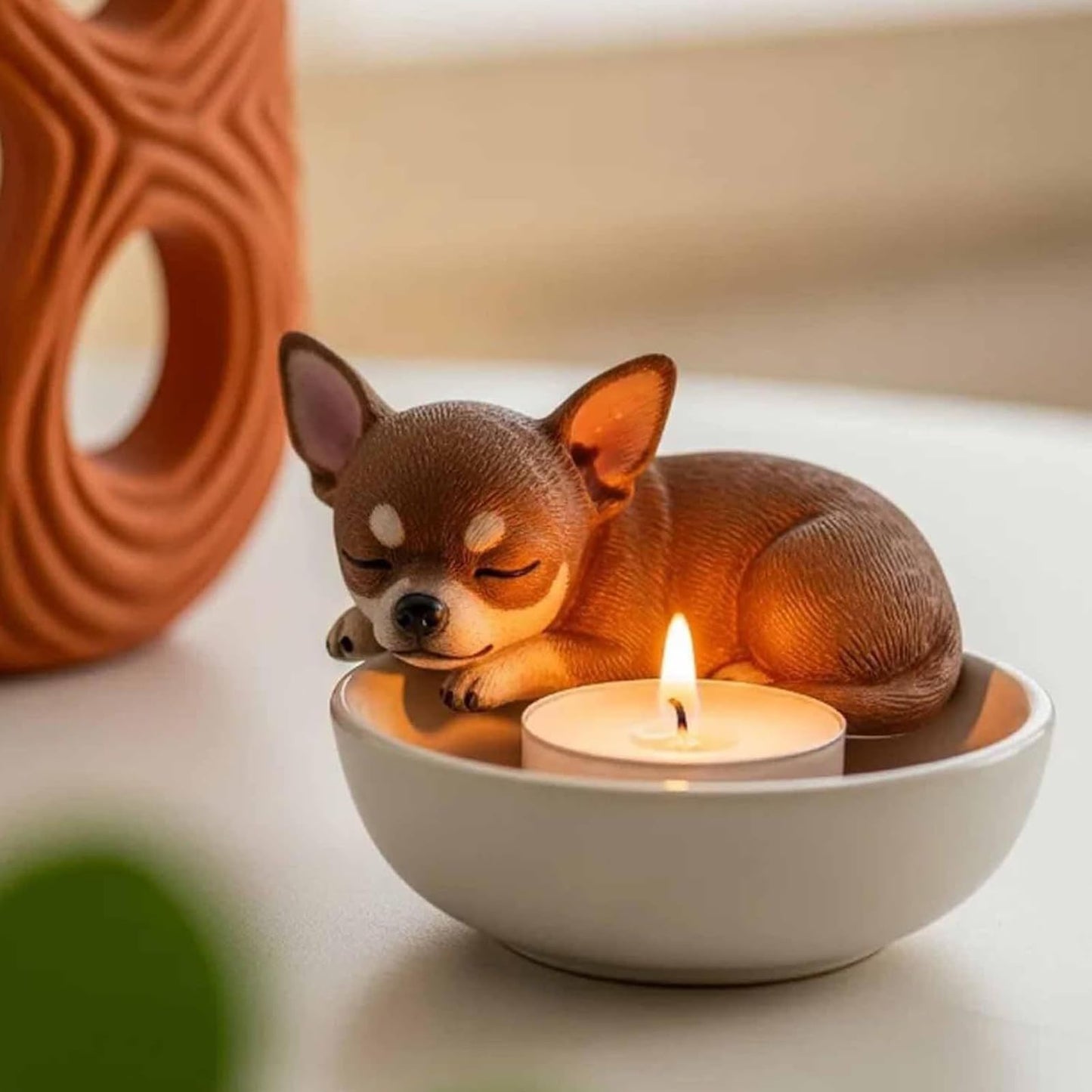 Adorable Dog Tealight Candle Holders, Hand-Painted Pup Animals Tea Light Holder Resin Candlestick Ornaments for Home, Table