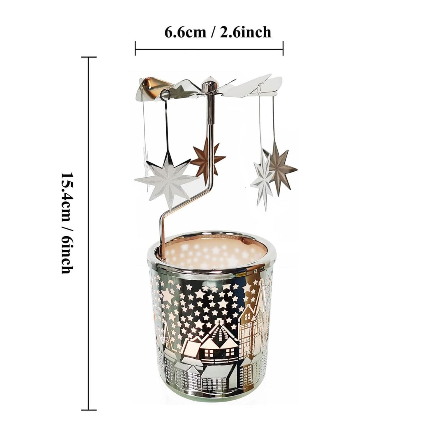 adkinzim Rotary Candle Holders Spinning Tealight Holders Carousel for Tabel Decoration for Children Friend (SIilver Stars)