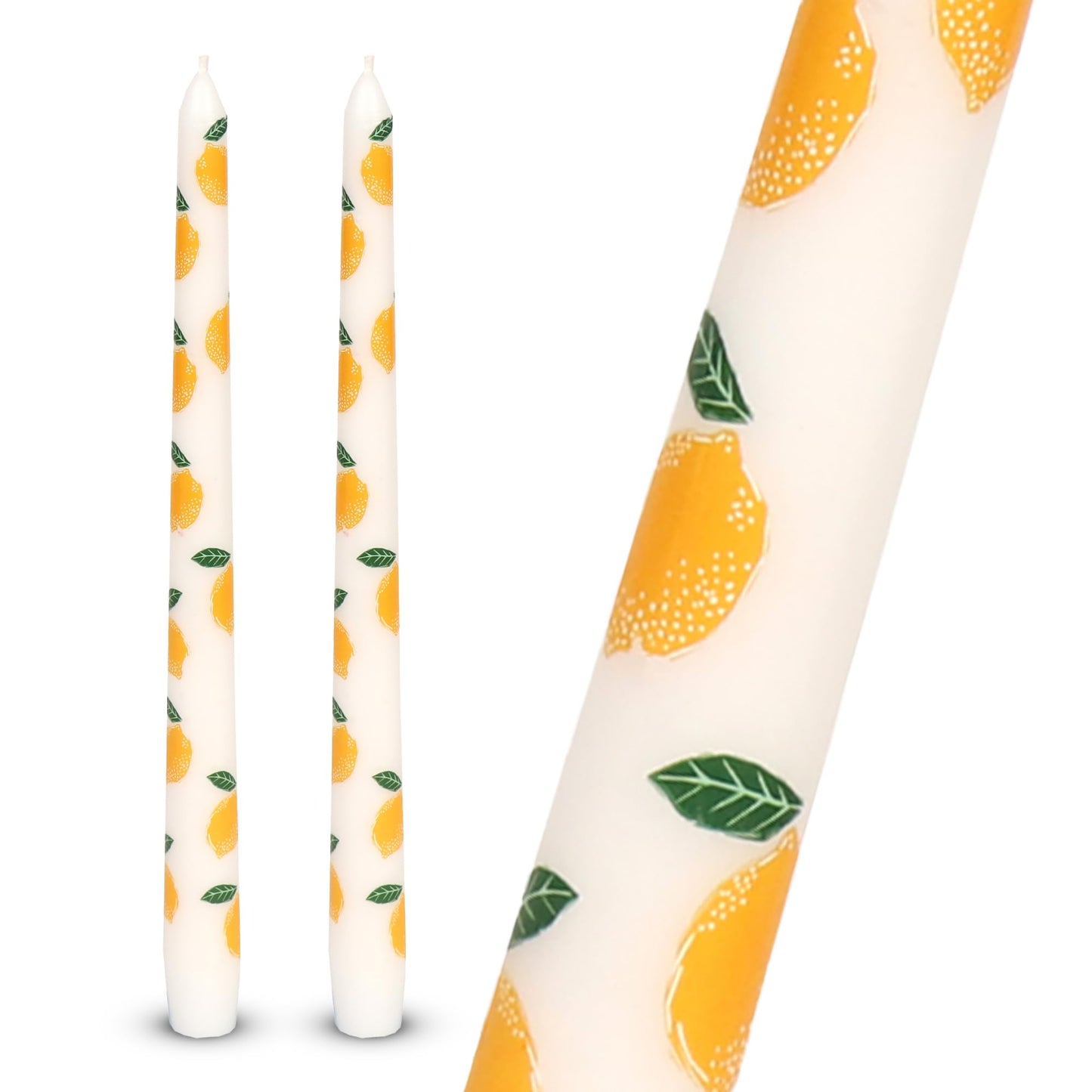Talking Tables 2 x Lemon Print Tall Taper Dinner Candles, Unscented, Summer Taper Candles for Table Decor & Centrepieces, Fits Candlestick Holders