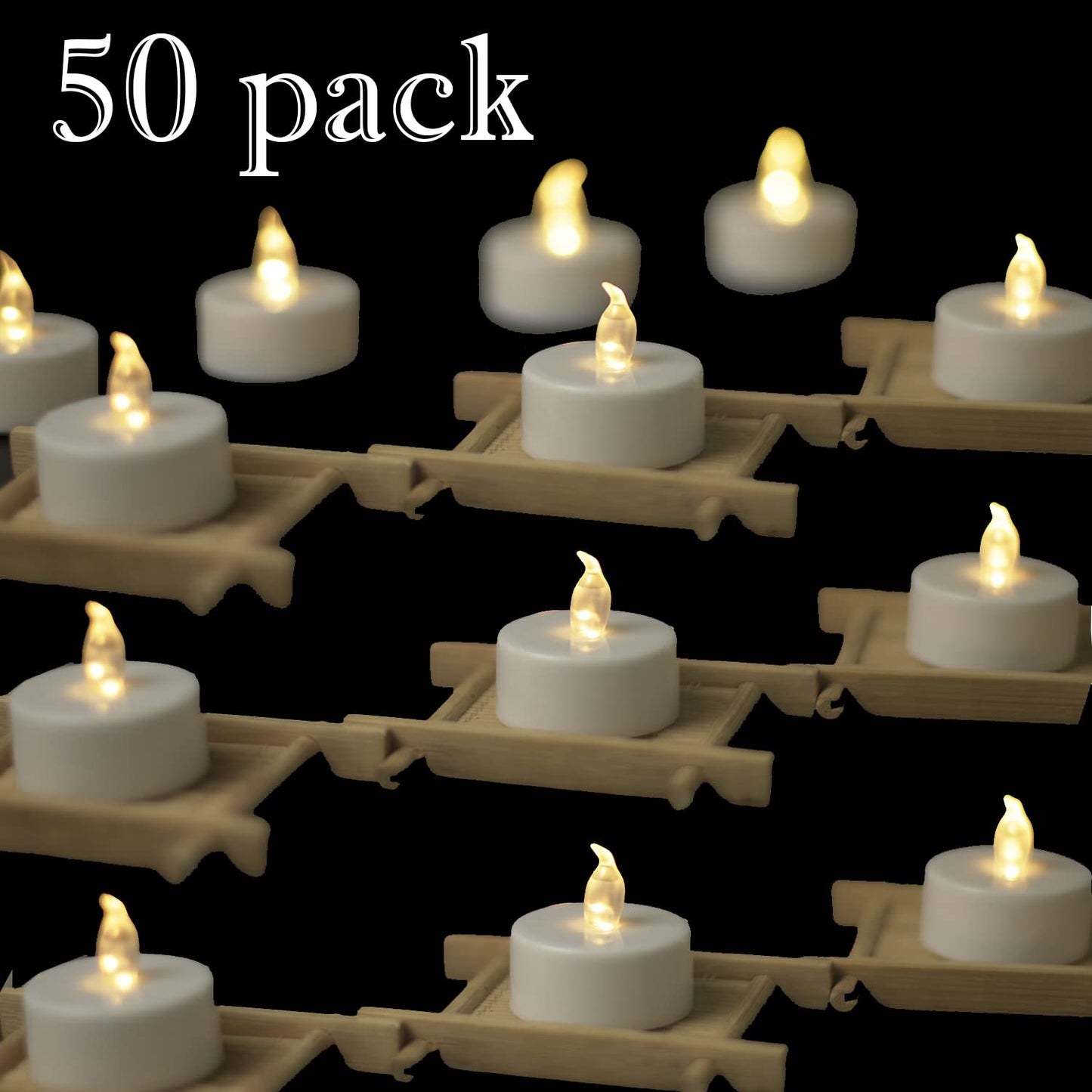 Tea Lights - 50 Pack Flameless LED Candles - 200 Hour Battery Operated - Realistic Flickering - Warm White Light - Perfect for Halloween & Seasonal Celebrations