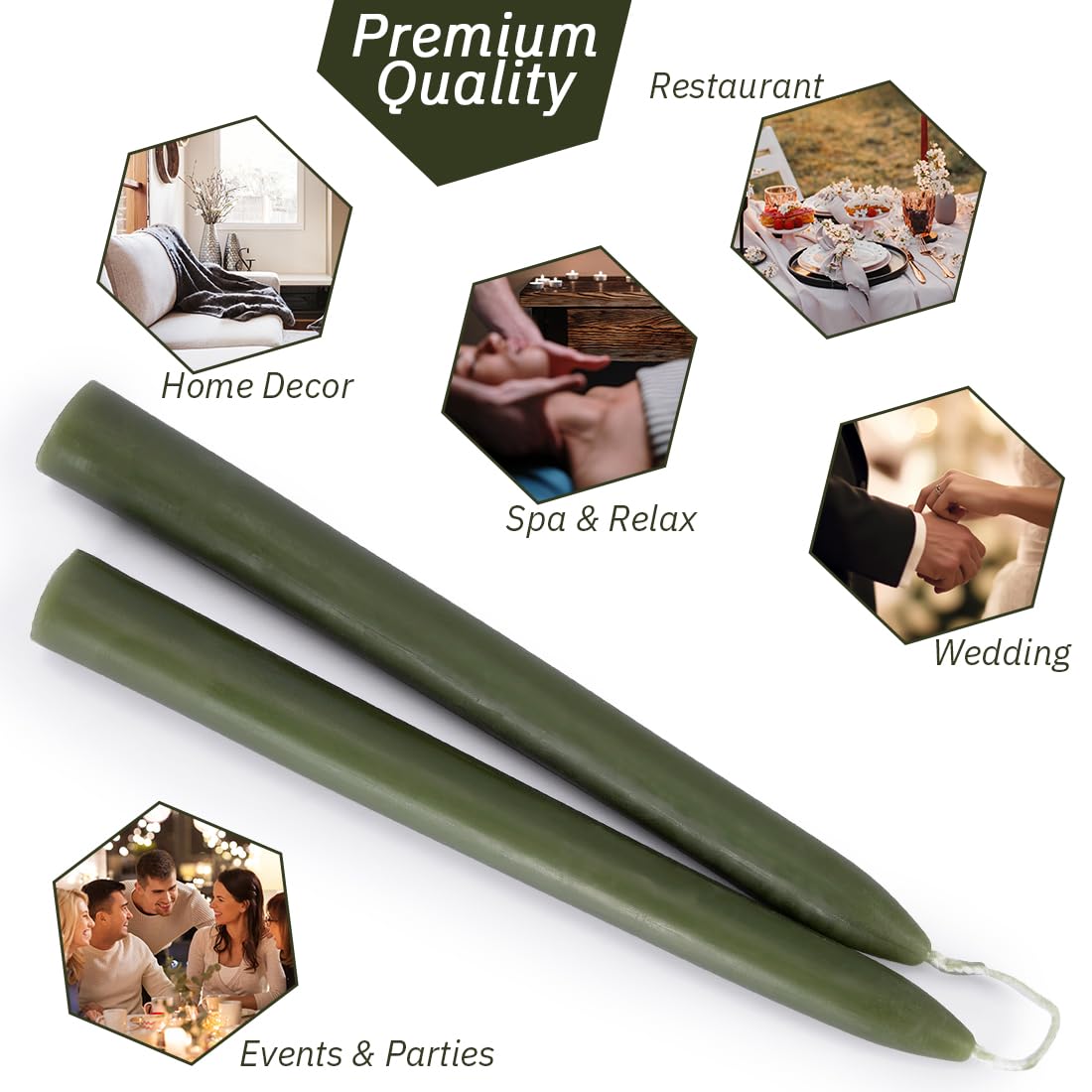 Olorvela Green Beeswax Taper Candles,8" Long Candlestick,smokeless dripless unscented Natural Beeswax Candles.for Gift,Mother's Day (Green, 12 Pack)