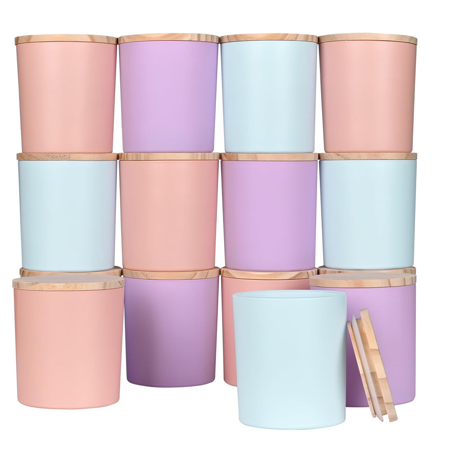 SHOWIN 10 OZ Thick Candle Jars for Making Candles 15 Pcs, Empty Jars with Wood Lids for Candle Making, Sample Container, Colourful