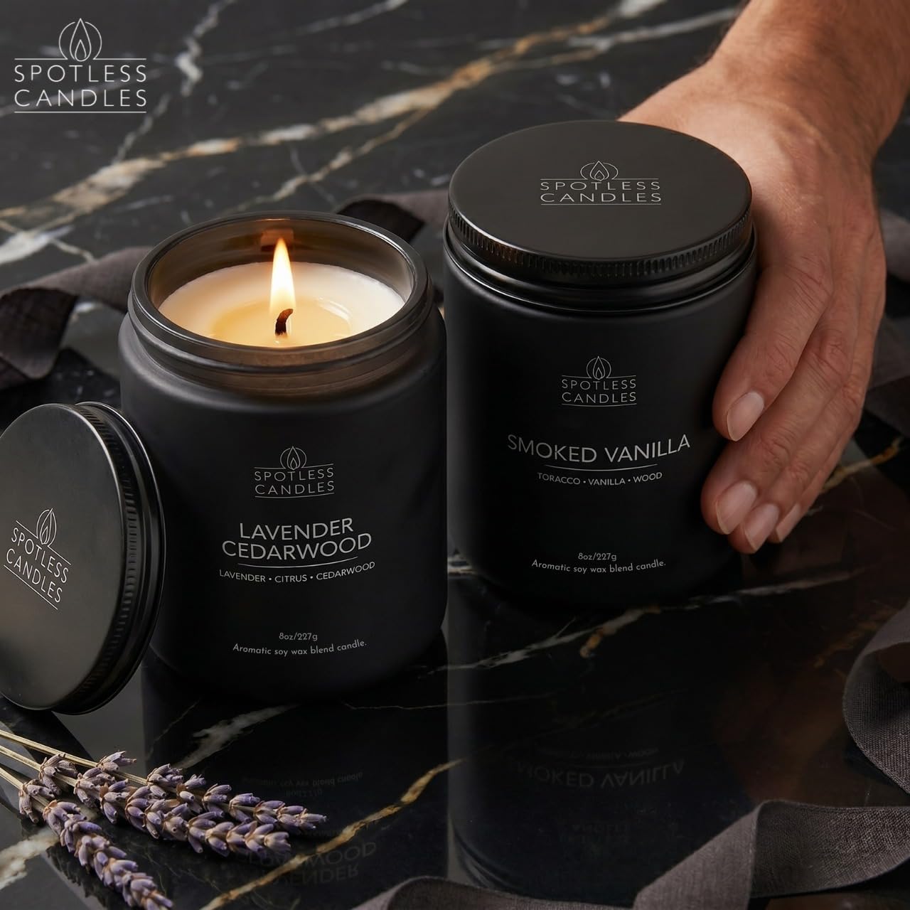 Mens Candle 2 x 8oz Pack Smoked Vanilla and Lavender Cedarwood Scents