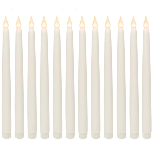 WYZworks 12 Pack 11" Real Wax LED Flameless Ivory Taper Flickering Candles Lights, Battery Operated Candlesticks for Holiday Christmas Valentine Menorah Candelabra Home Wedding Window Décor