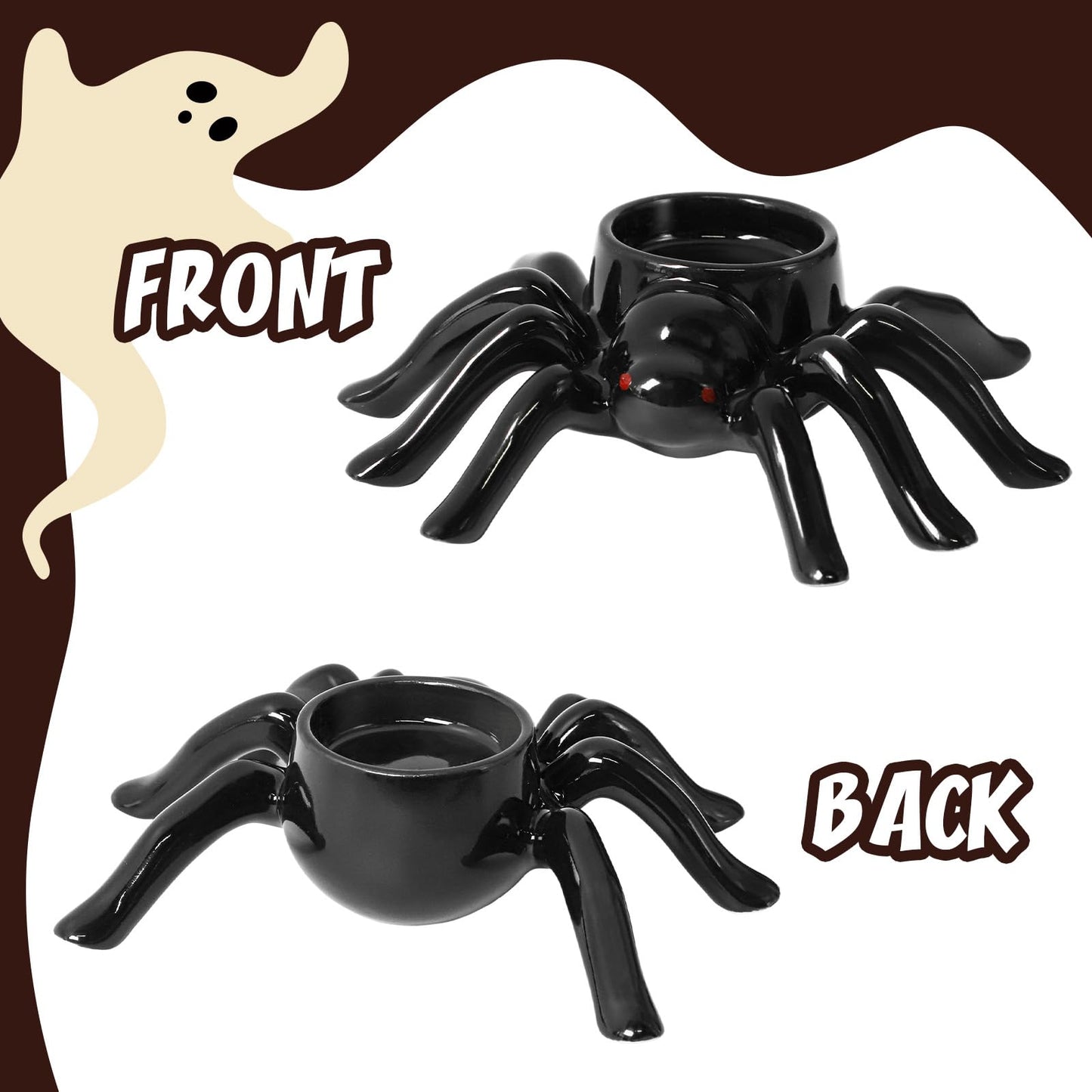 Halloween Candle Holder Black Spider Ceramic Candle Holder Halloween Decorations for Home Office Table Centerpiece, Scary Spider Tealight Candlestick for Party Decoration