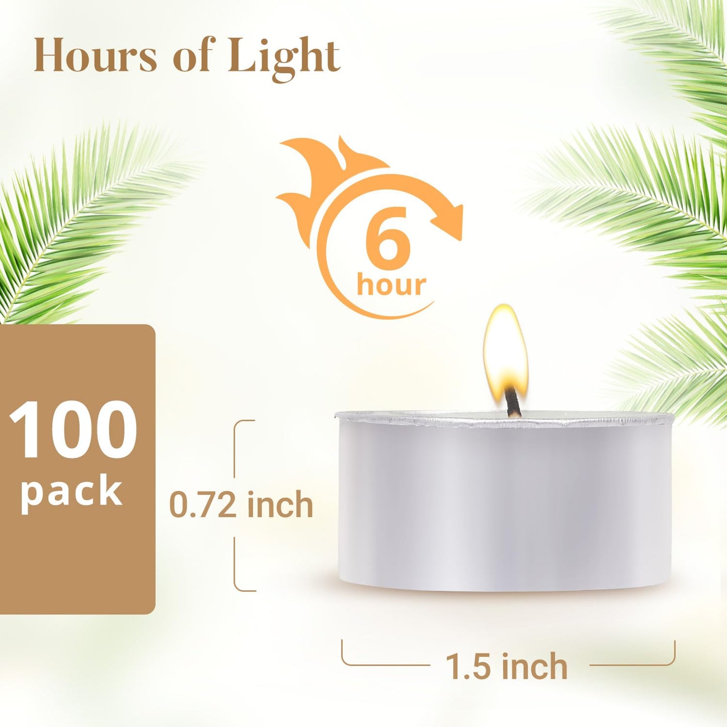 Unscented Tea Lights Candles 100 Pack,6 Hours Long Burning White Tea Candles Bulk,Non-Paraffin, Clean Burn, Smokeless, Palm Tealight Candles for Wedding,Centerpiece,Christmas Lights,Home Decor