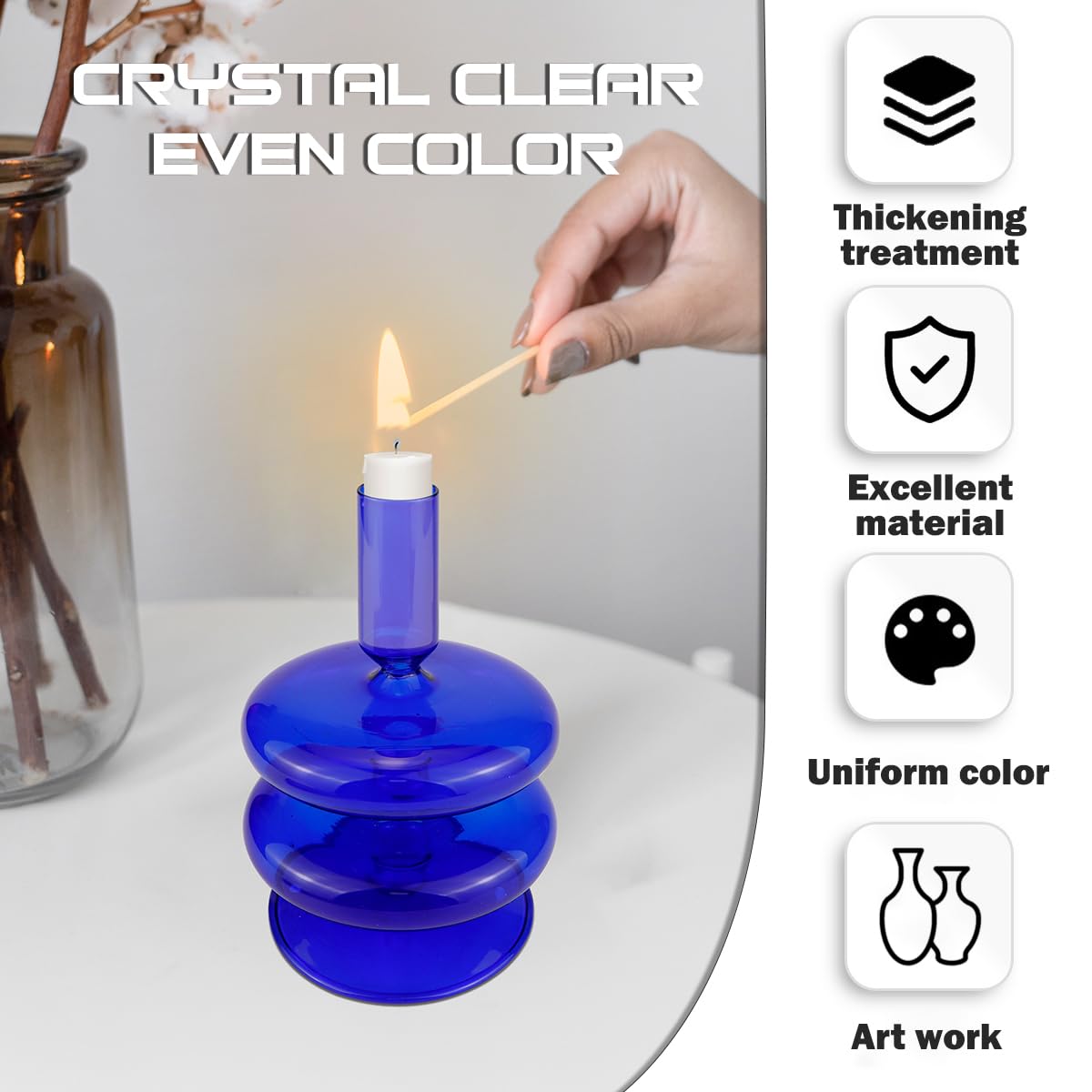 LNQ LUNIQI Glass Candle Holder for Taper Candles,Clear Decorative Candle Sticks Holders for Wedding Valentines Day Birthday Party Centerpiece (Dark Blue)