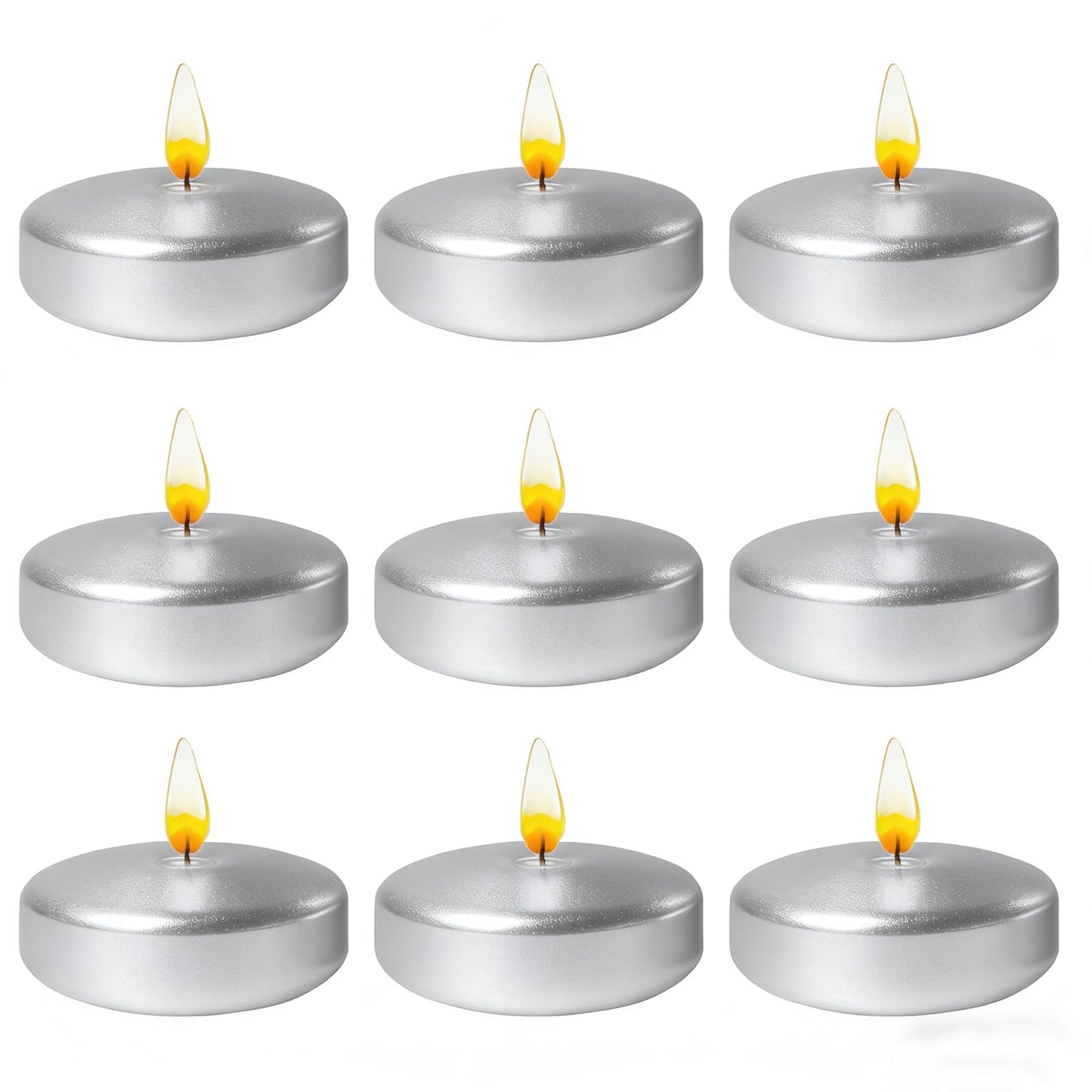 Silver Floating Candles 3 Inch 12 Pack – Paraffin Wax Floating Candle for Weddings, Parties, Winter Events & Home Décor – Clean Burning & Long Lasting