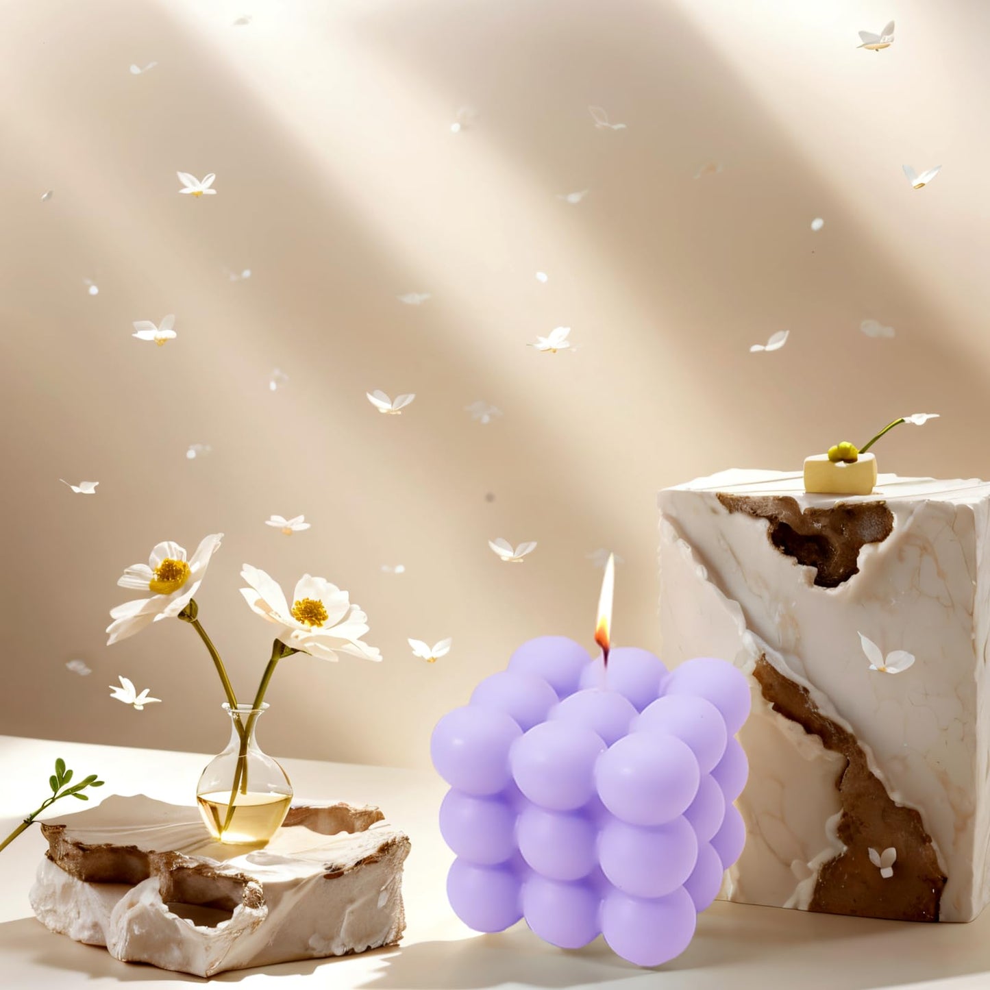 2PCS Bubble Candle Set, Cube Soy Wax Bubble Candles, Handcrafted Natural Scented Aesthetic Bubble Candle Set for Home Bedroom Decor, Birthday Mothers Day Gifts