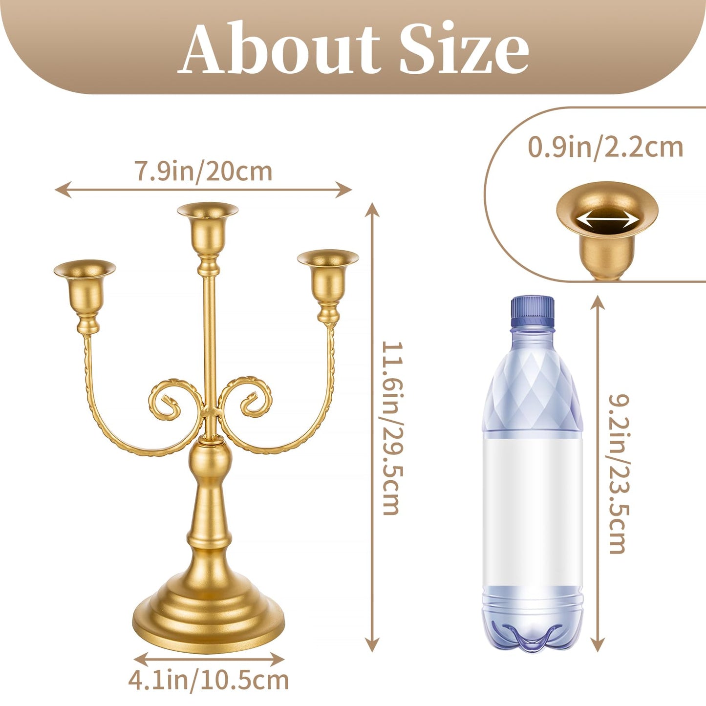 Sziqiqi Gold Taper Candle Holder for Centerpiece - 3-arm Candlesticks Holder for Wedding Table Centerpieces Metal Candle Stick Holders for Fireplace Mantle Set of 6