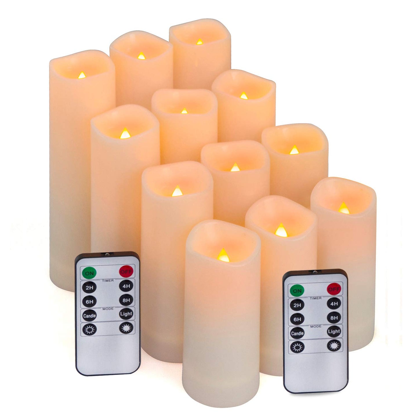 Aignis 12-Pack Waterproof Flameless Candles, 2.2" Slim Plastic Battery Operated LED Pillar Candles with 2 Remotes & Timers, Melt-Proof Fake Electric Candles for Outdoor Patio, Wedding, Home Decor