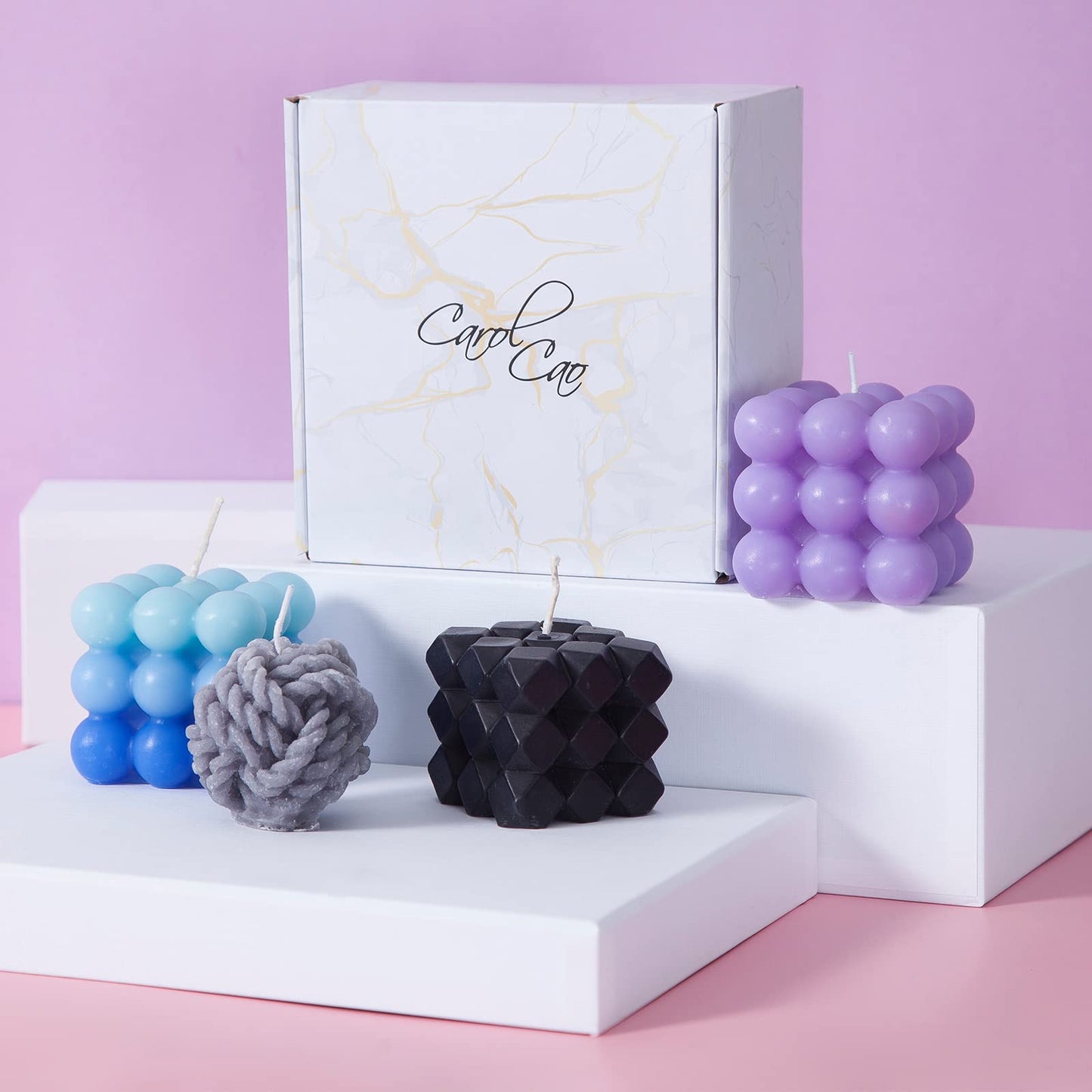 Bubble Candle, 4pcs Cube Soy Wax Bubble Candles Scented Aesthetic Bubble Candle Set for Home Bedroom Decor Birthday Mothers Day Gifts for Mom (Blue Bubble Candles)