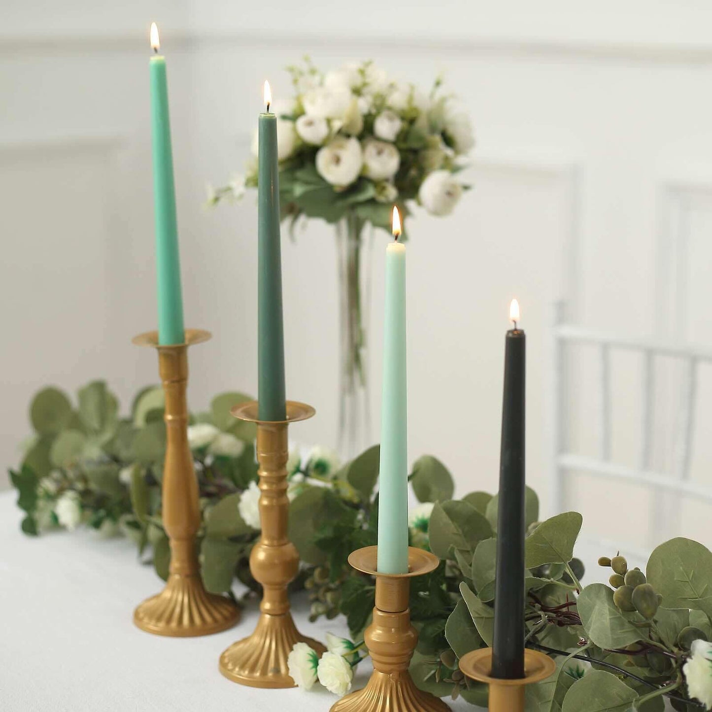 Tableclothsfactory 10" Tall Premium Quality Dripless Unscented Mixed Green Taper Candles Wedding Dinner Candles for Wedding Decoration Set of 12