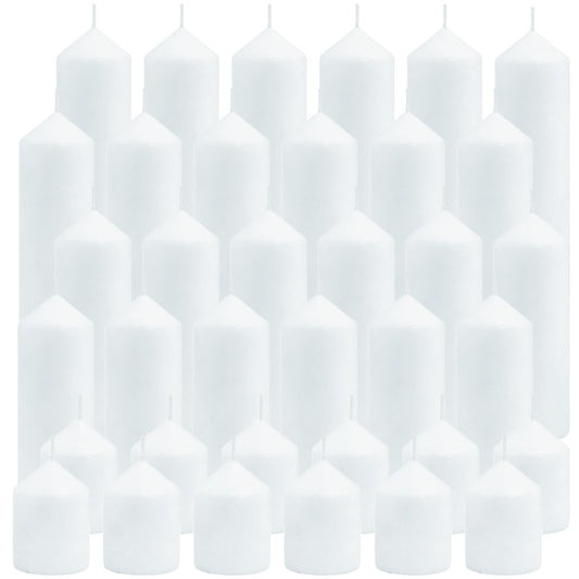 HTTBEIZI Pillar Candles Bulk Set - Unscented, Smokeless, Dripless | 3 Sizes: 2x3, 2x6, 2x8 Inches | Ideal for Weddings, Christmas & Home Decor (36, White)