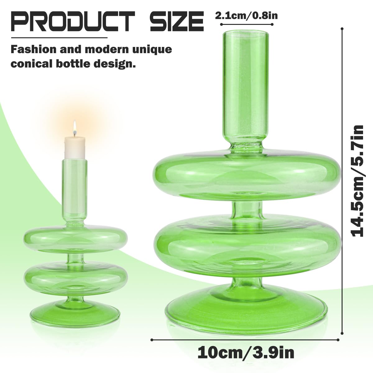 LNQ LUNIQI Clear Taper Candle Holders Glass Candle Stick Holder Modern Candle Holders for Tapered Candlesticks Wedding Reception Centerpieces Christmas（Dark Green）