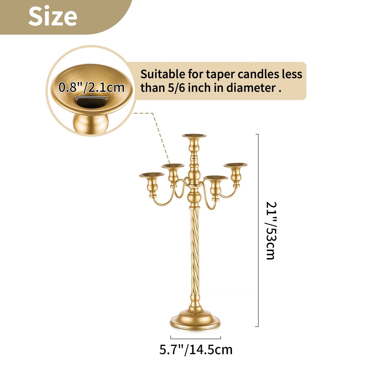 Nuptio Tall Candle Holder Gold Candelabra 21in Candlestick Holder 5 Arm Candelabras 2 Pcs Metal Taper Candle Holders Candle Stand Table Centerpiece for Wedding Fireplace Home Halloween Church Decor