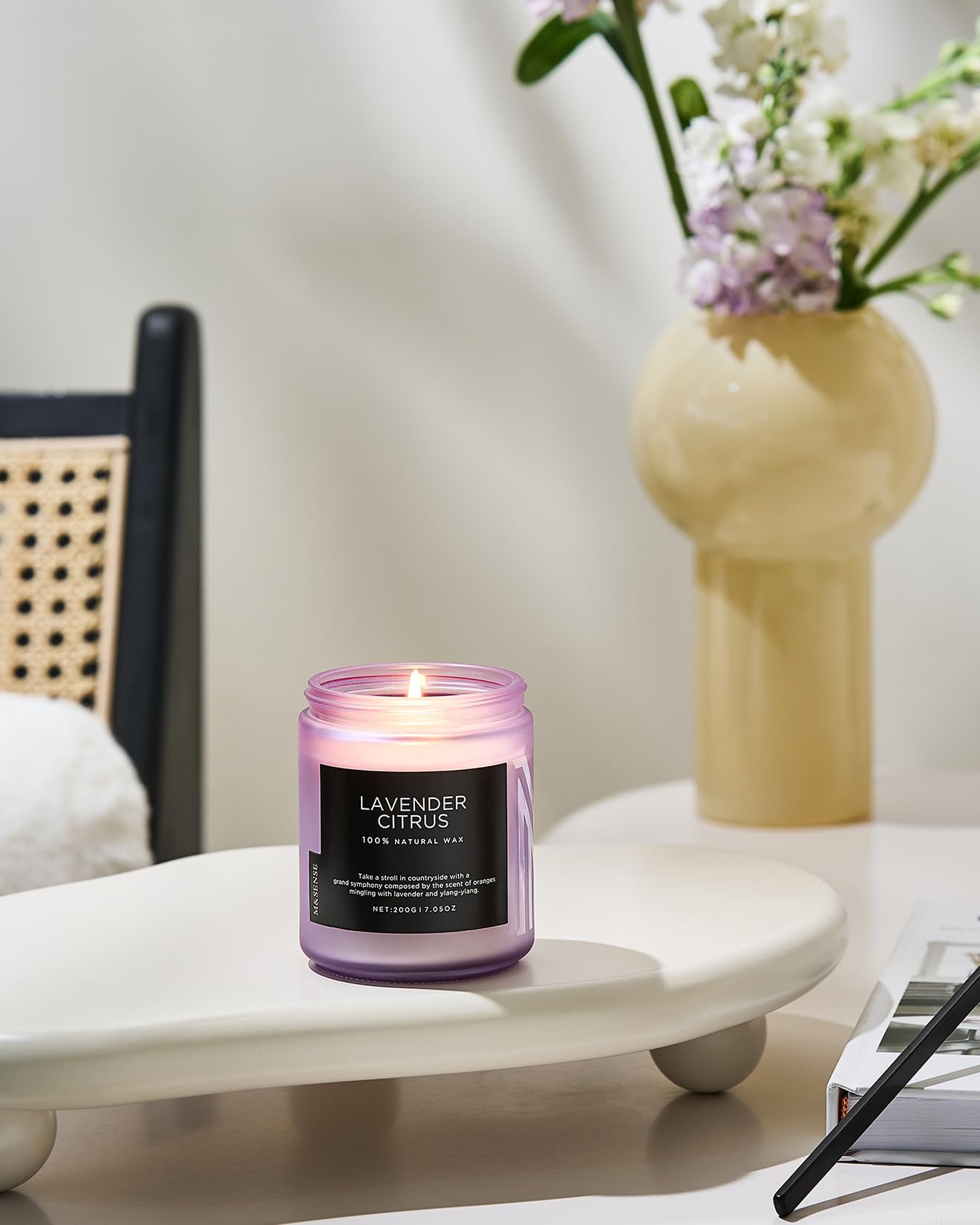 M&SENSE Lavender Citrus Scented Candles, 7.05oz Organic Soy Wax, 50 Hours Clean Burn, Non Toxic Candles for Home, Stress Relief Aromatherapy for Spa Housewarming Gift for Women Men