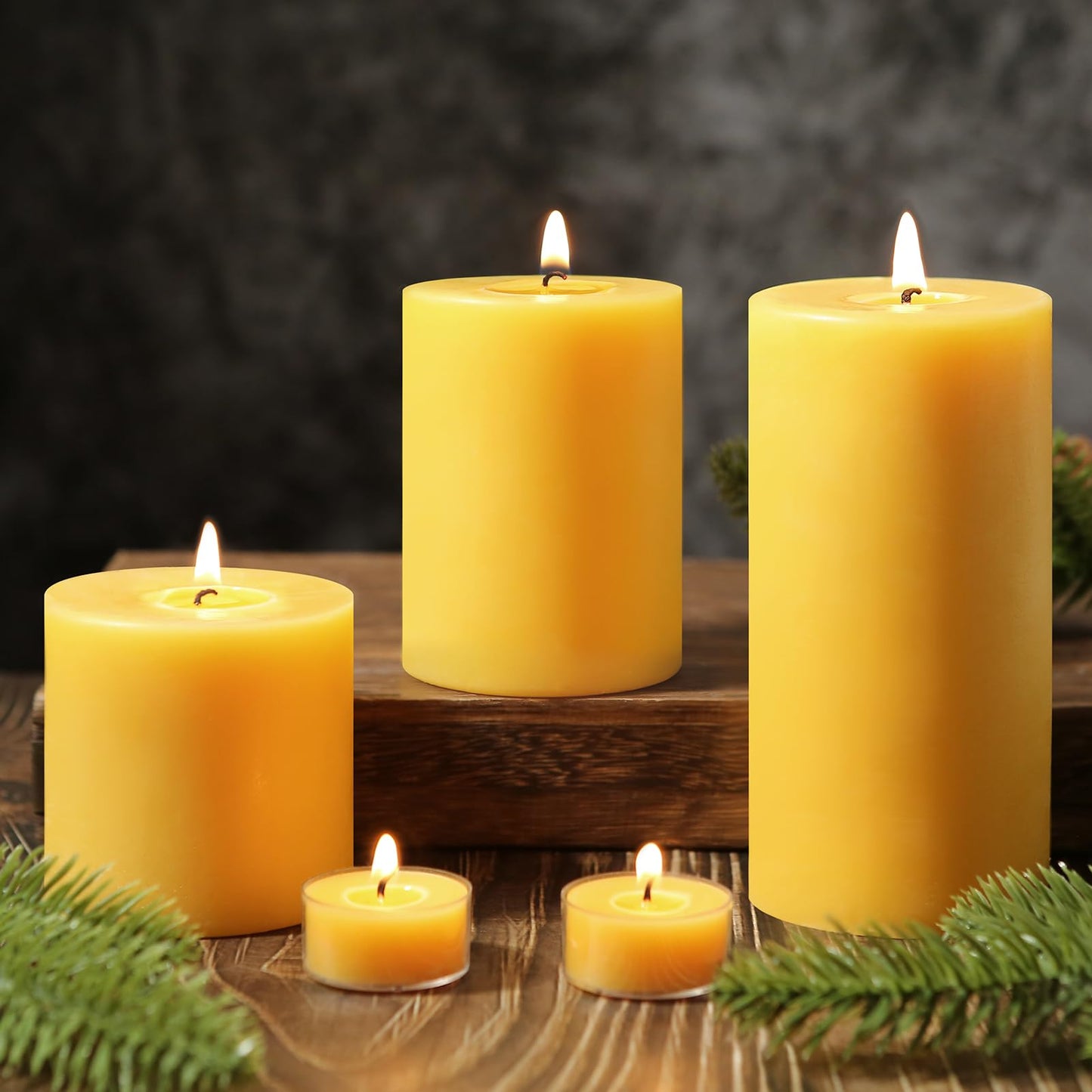 3 Pack Natural Beeswax Pillar Candles-213 Hours Long Burning,Natural Air Purifying Candle,Non-Toxic,Unscented Bees Wax Candle for Dinner Table Centerpieces,Spa,Meditation&Wellness (3x3,3x4,3x6in)