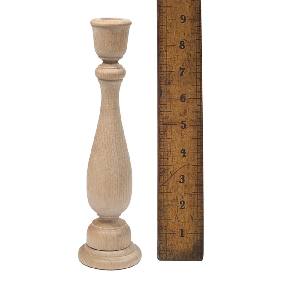 Unfinished Maple Wood Candle Sticks - 9 Inch Tall Wooden Taper Candle Holders & Decorative Display Pedestals for DIY Centerpieces, Table Decor & Risers - 2 Pack