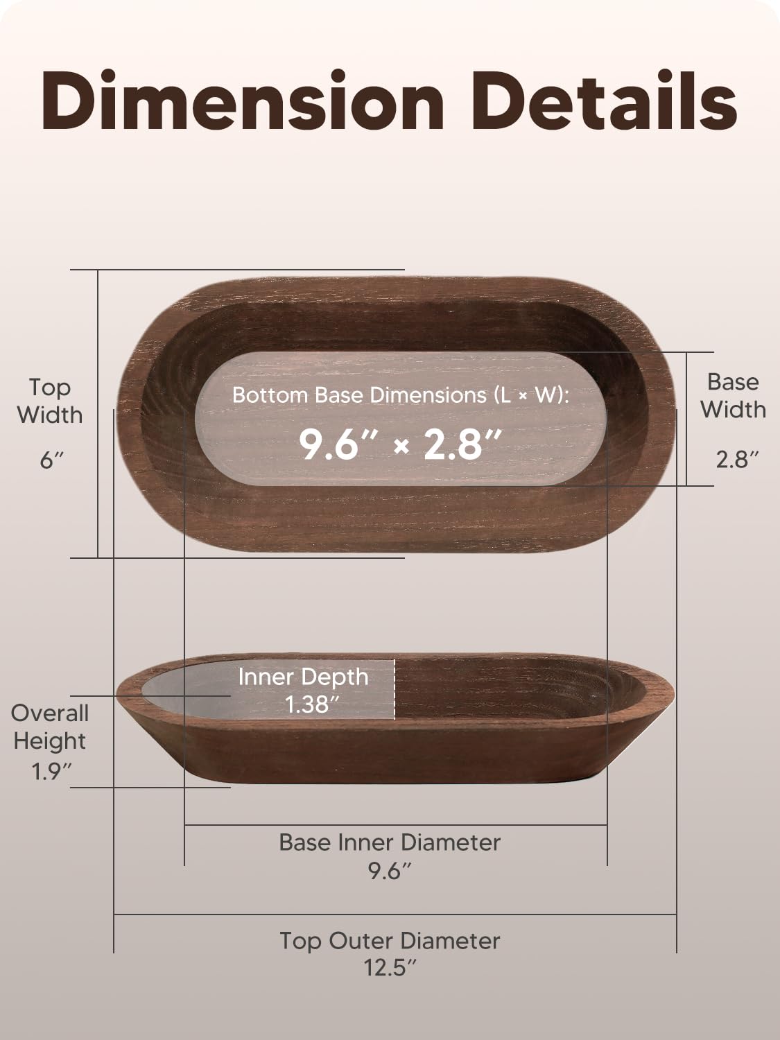 Duseu 12 pcs 12.5 Inch Dough Bowls for Candle Making, Wooden Candle Bowl Decor, Farmhouse Centerpiece Table(Brown)