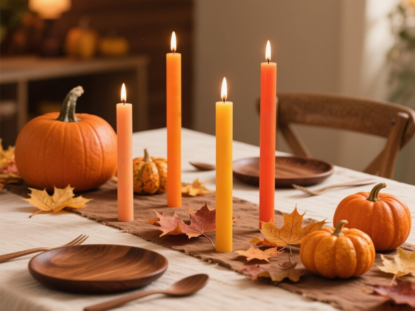 12-Pack Gradient Orange Taper Candles, 10 Inch Unscented Dripless Candlesticks, Long-Lasting Burn Time of 7-8 Hours, Perfect for Fall Harvest Halloween Thanksgiving Dinners Parties and Home Décor