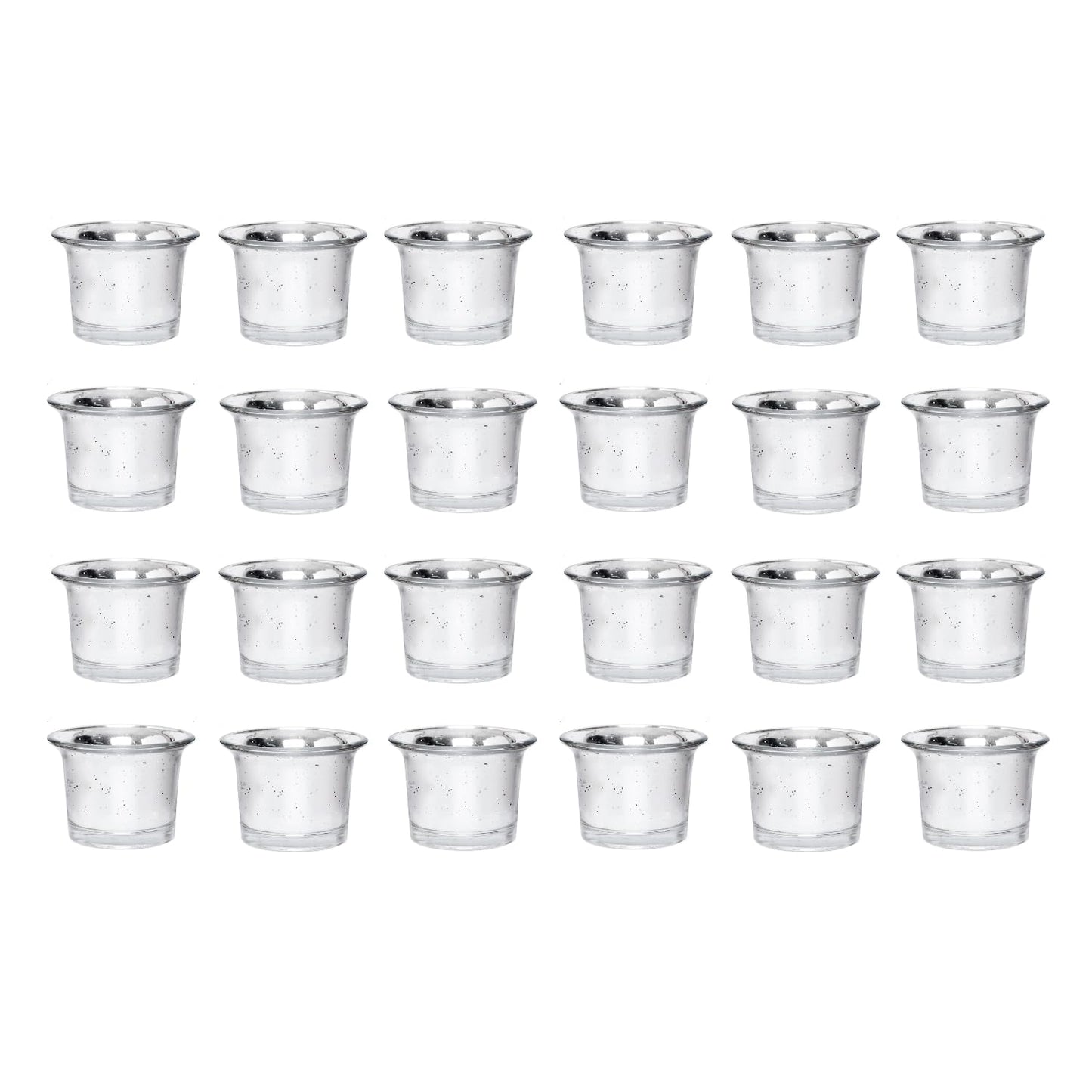 Hosley Set of 24 Metallic/Antique Finish Glass Candle Tealight Holders. Ideal Gift for Wedding Bridal Party Reiki LED Votive Tea Light Gardens O4 (Antique Silver)