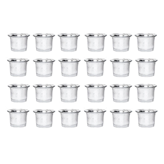 Hosley Set of 24 Metallic/Antique Finish Glass Candle Tealight Holders. Ideal Gift for Wedding Bridal Party Reiki LED Votive Tea Light Gardens O4 (Antique Silver)