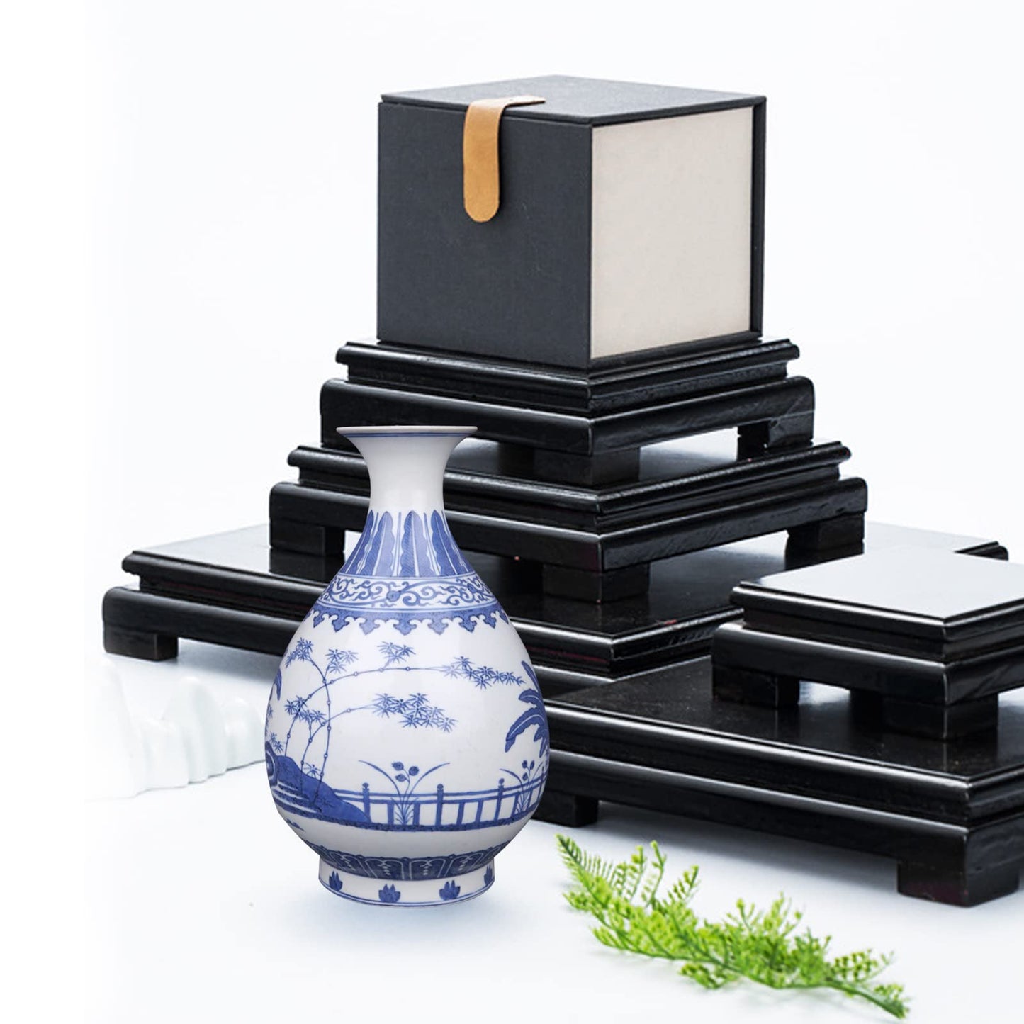 MDEOOSKY Wooden Display Stand Rectangle Wood Display Base Display Risers Rectangle Vase Riser Teapot Aquarium Lamp Base Home Decoration 5.12" W x 3.74" D x 1.69" H (Black)