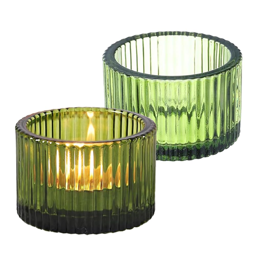 2 Pcs Tealight Candle Holder,Votive Candle Holders Glass Candle Holders Tea Lights Candle Holder for Table Centerpiece Decor Party&Home,Wedding Deco (Green)