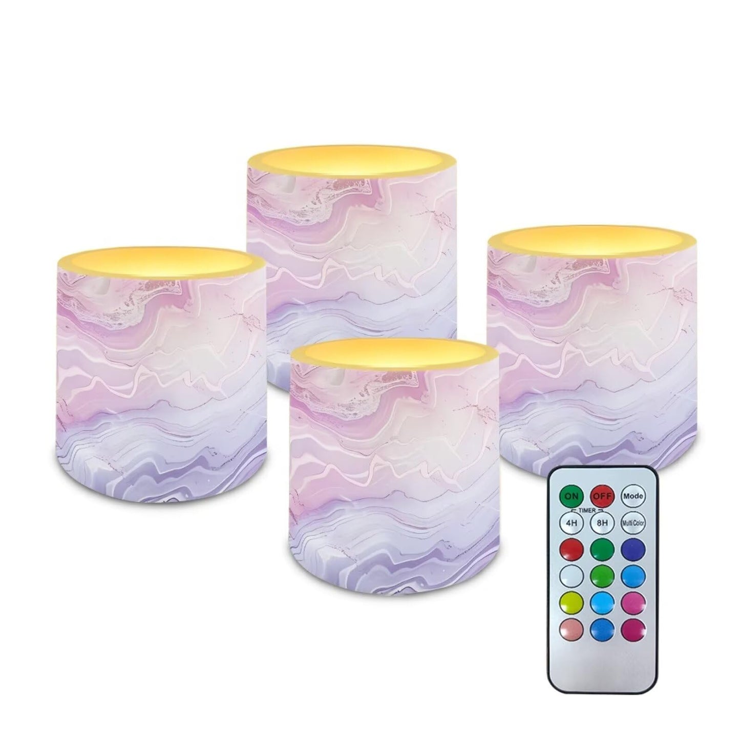 Cozeyat Lilac Marble LED Candles Set of 4 Battery Powered Flameless with Remote Timer Dancing Flame Waterproof for Home Table Garden Decoration