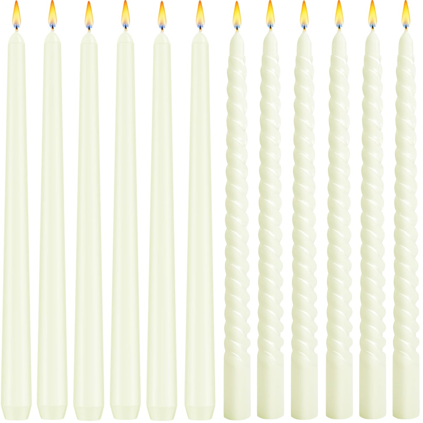 CACASO 12 Pack Candles,10 Inch Dripless Candle, Ivory Spiral Candlesticks, Long Unscented Candle Sticks for Party Dinner Wedding Home Decoration