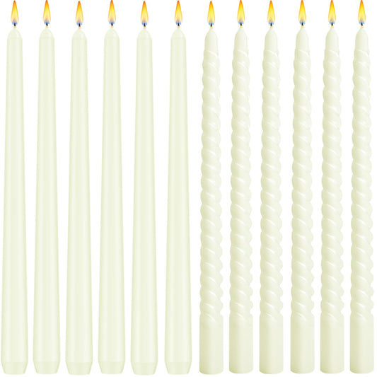 CACASO 12 Pack Candles,10 Inch Dripless Candle, Ivory Spiral Candlesticks, Long Unscented Candle Sticks for Party Dinner Wedding Home Decoration