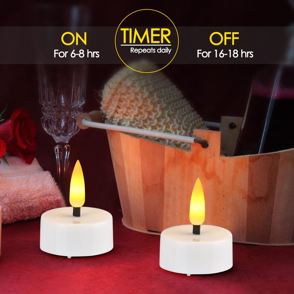 ENERJARY LED Tea Light Candles with Timer Flickering Flame 12pcs Battery Operated Realistic Bright Unscented Tea Light Fake Candles for Romantic Wedding Home Xmas Decor Birthday Halloweens Warm White