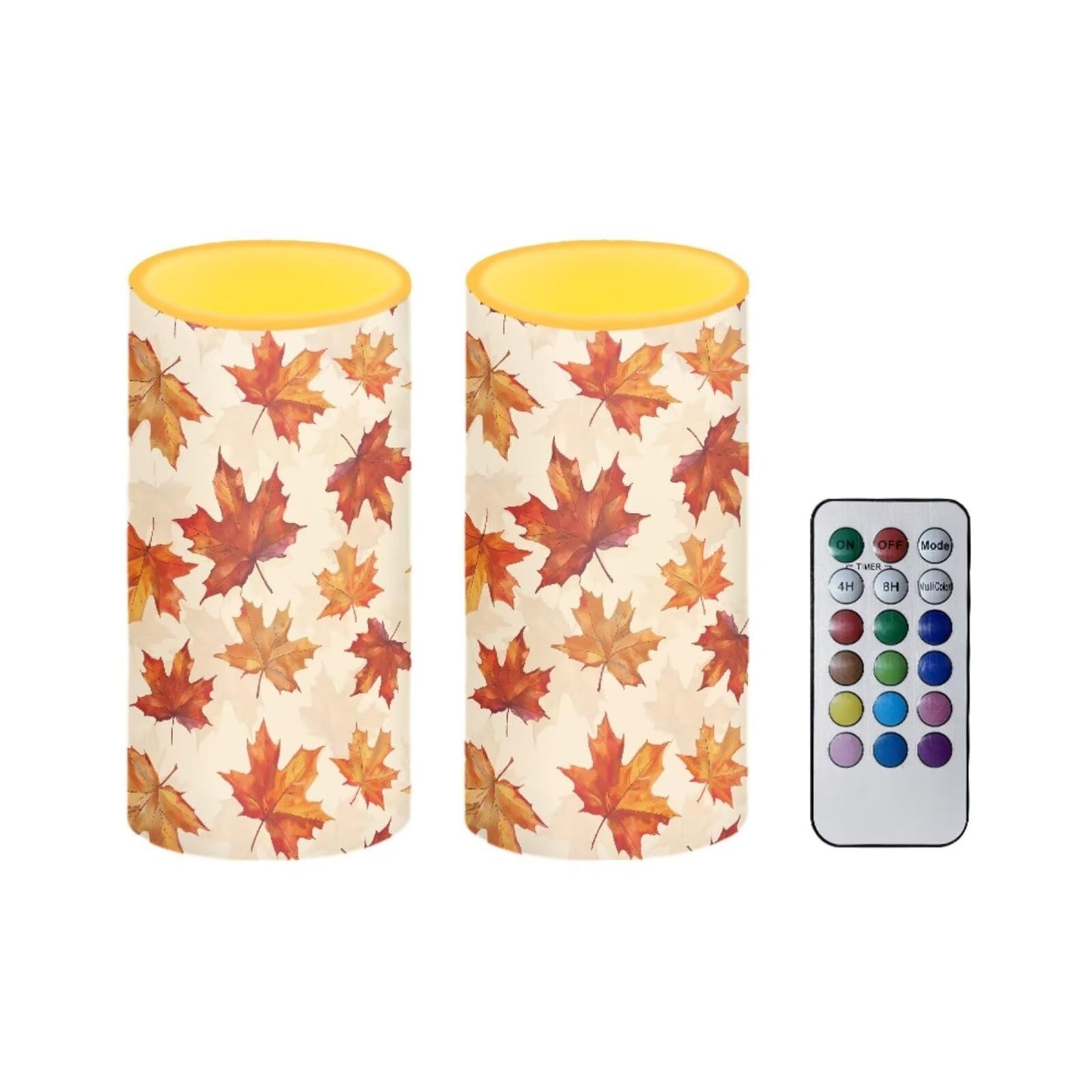 Luarisgur Maple Leaves Candles Battery Operated with Timer LED Flameless Candles Orange Warm Light Electric Fake Fall Theme Candles for Dining Room Bedroom Living Room Home Thanksgiving Party