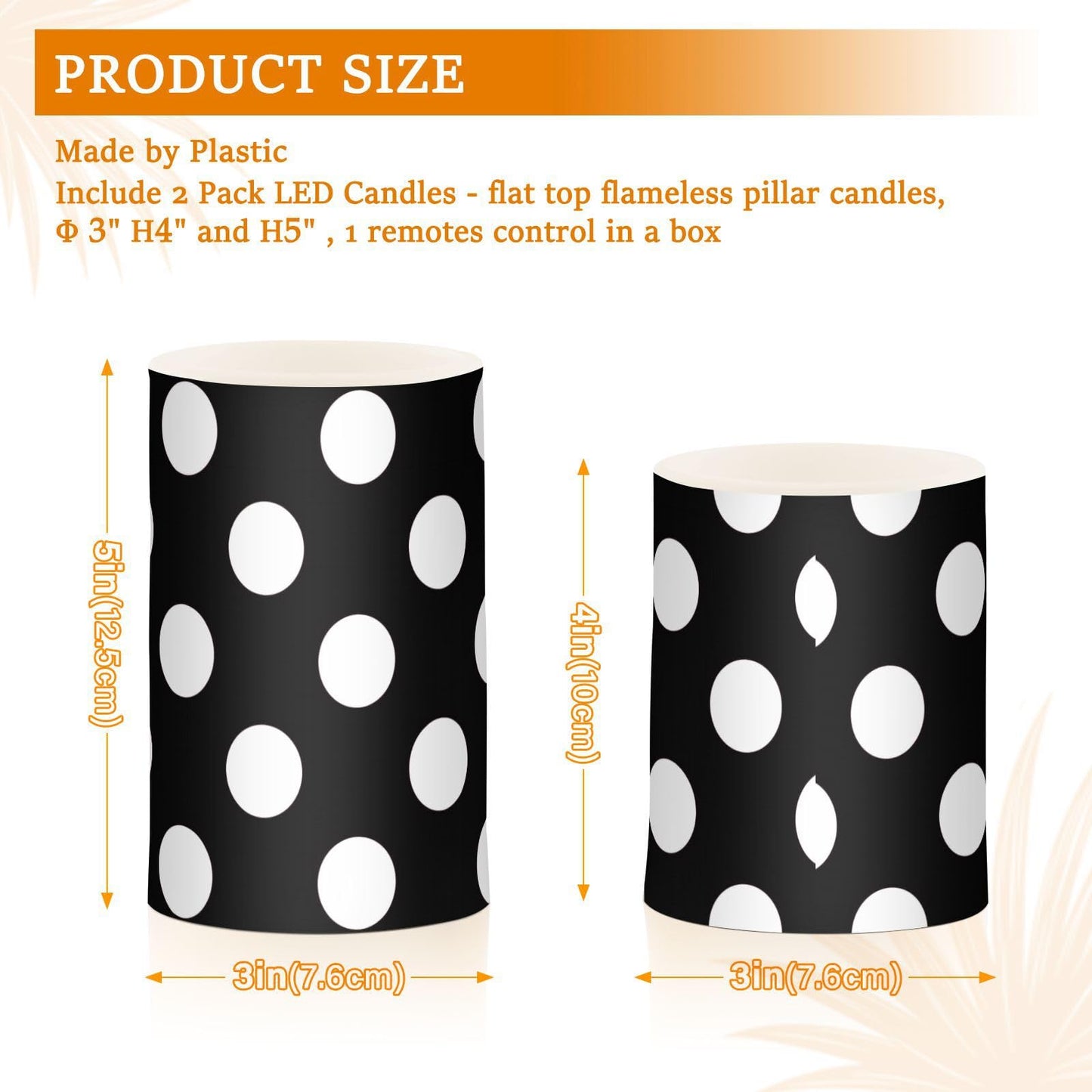 ALAZA Flickering Flameless Candles White Black Polka Dots Battery Operated Candles with Remote Timer LED Pillar Votive Candles Set of 2 for Holiday Decor