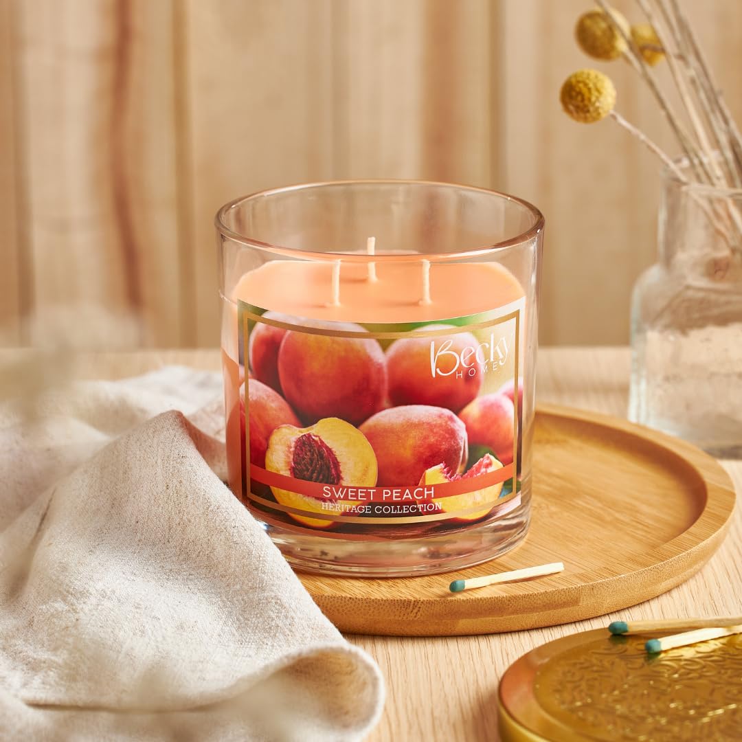 Becky Home 14.5oz Peach Scented Candles for Home, 60 Hrs Soy Wax Candle, Peach Candle for Stress Relief, Fall Candles, Candle Gifts for Men and Women