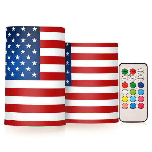 ALAZA US American Flag Independence Day 4th of July Flickering Flameless Candles Battery Operated with Remote Timer,Tea Light Candles LED Pillar Votive Candles Set of 2 for Outdoor Indoor Decorations