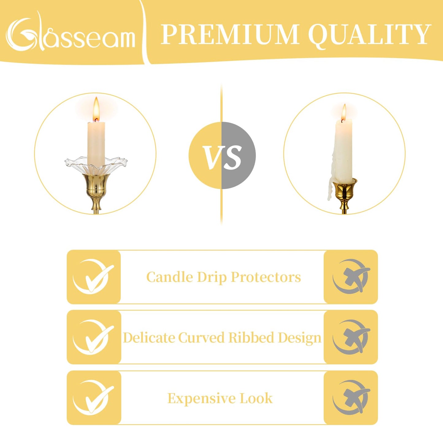 Glasseam Glass Bobeches for Candlesticks Holders: Clear Candle Drip Protectors Set of 12 Ribbed Wax Catchers for Candle Stick Holder Taper Candle Holders for Table Centerpiece Wedding Christmas Dining
