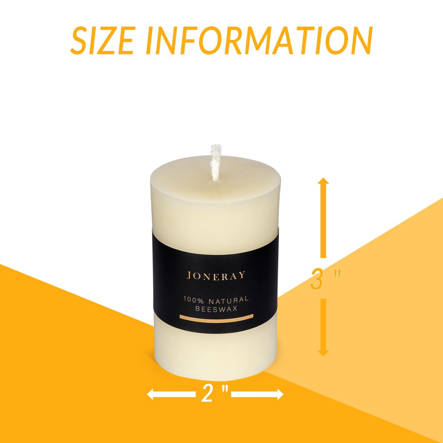 2x3 Inch Beeswax Pillar Candles Set of 2, 20 Hours Burn Time,Honeycomb Beeswax Candle for Wedding and Church (Ivory