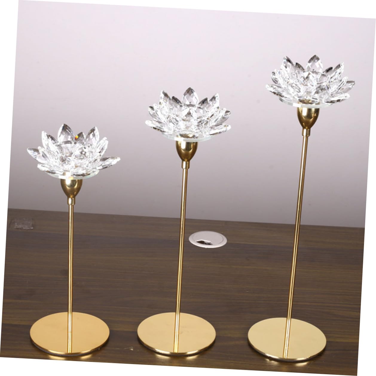 CALLARON Simple Metal Candlestick Crystal Lotus Candle Holder Small Gold Decorative Candle Stand for Dining Room Centerpiece Home Décor