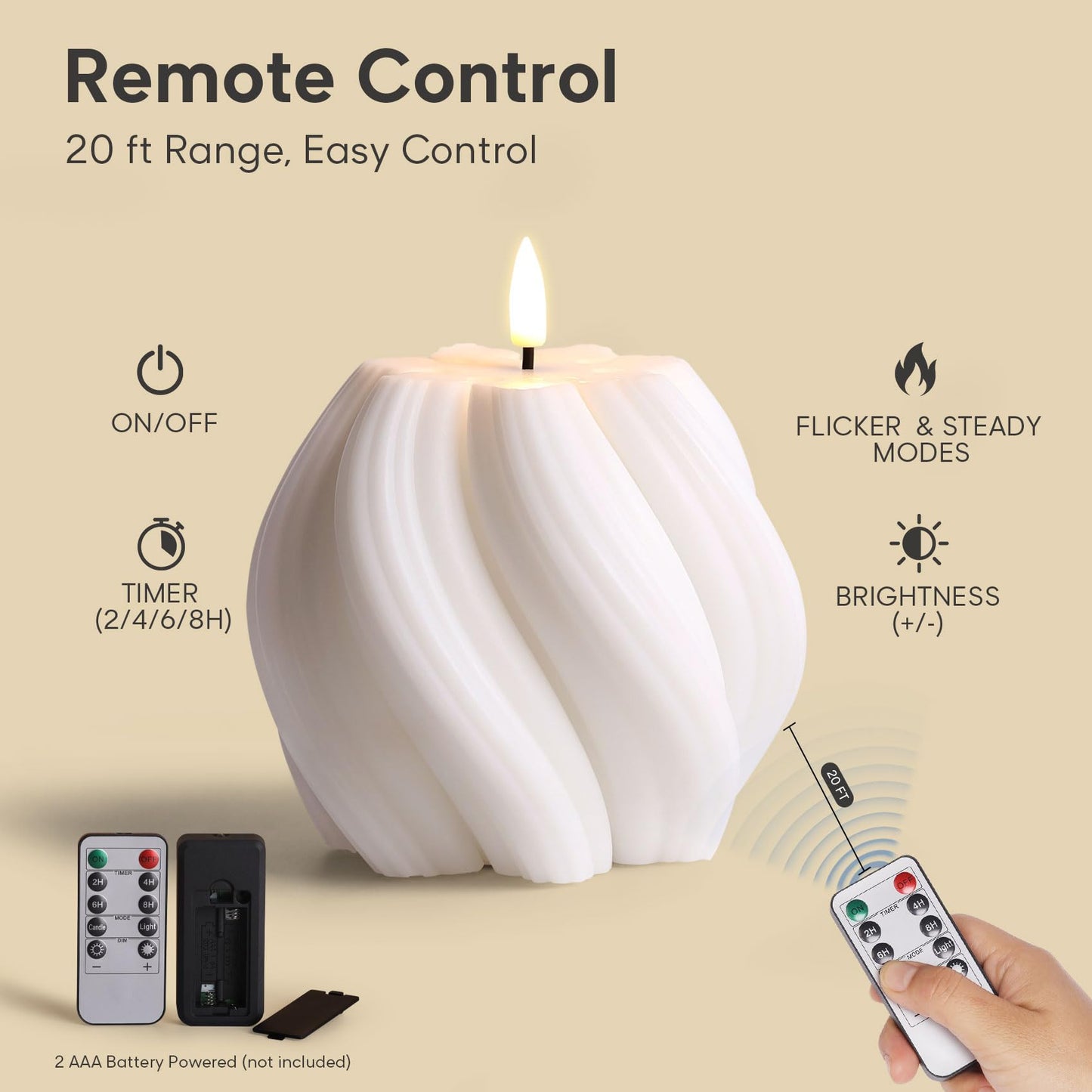 Girimax White Swirl Flameless Candles with Remote, Aesthetic Twirl LED Pillar Candle Housewarming Gift Home Shelf Decor 1 Pack
