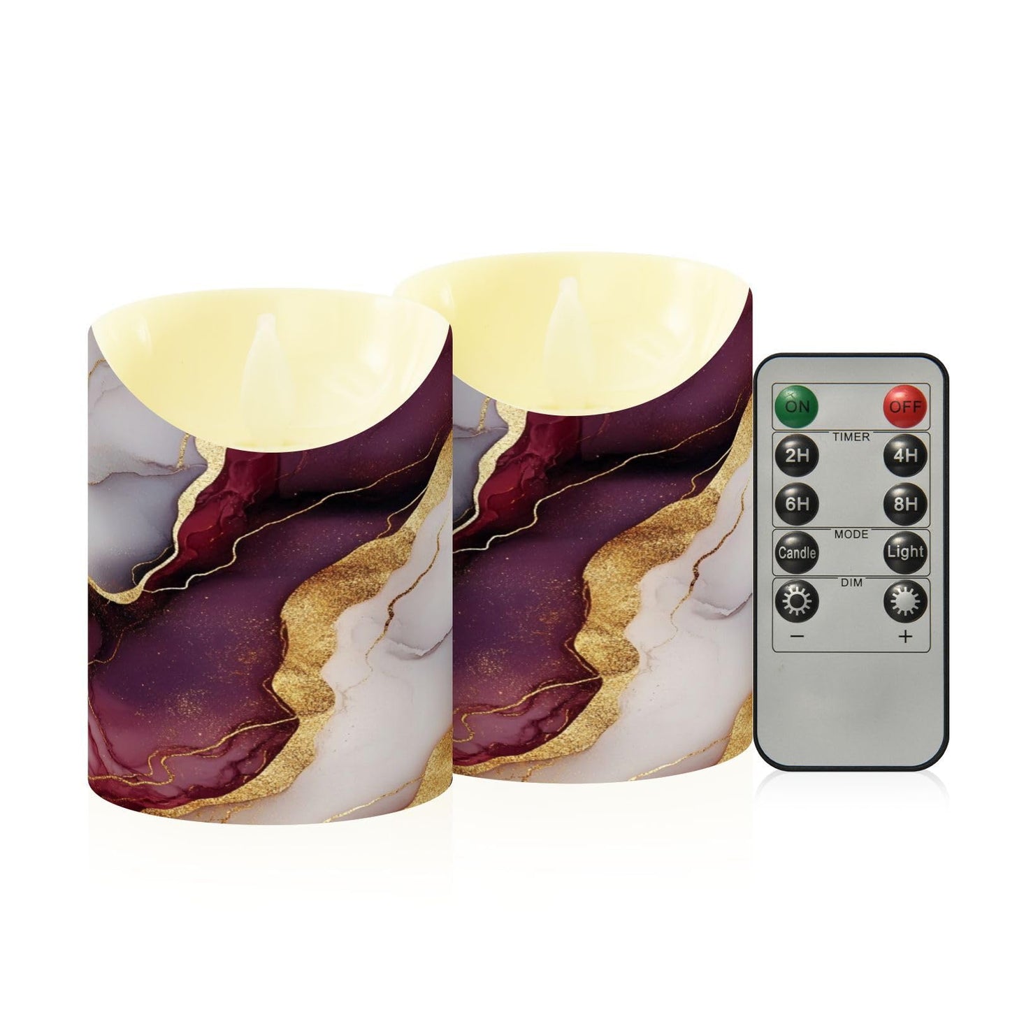 GuoChe Fake Candles LED with Timer 2/4/6/8H Realistic Flicker Battery Candles for Valentine’s Day Marble Burgundy White