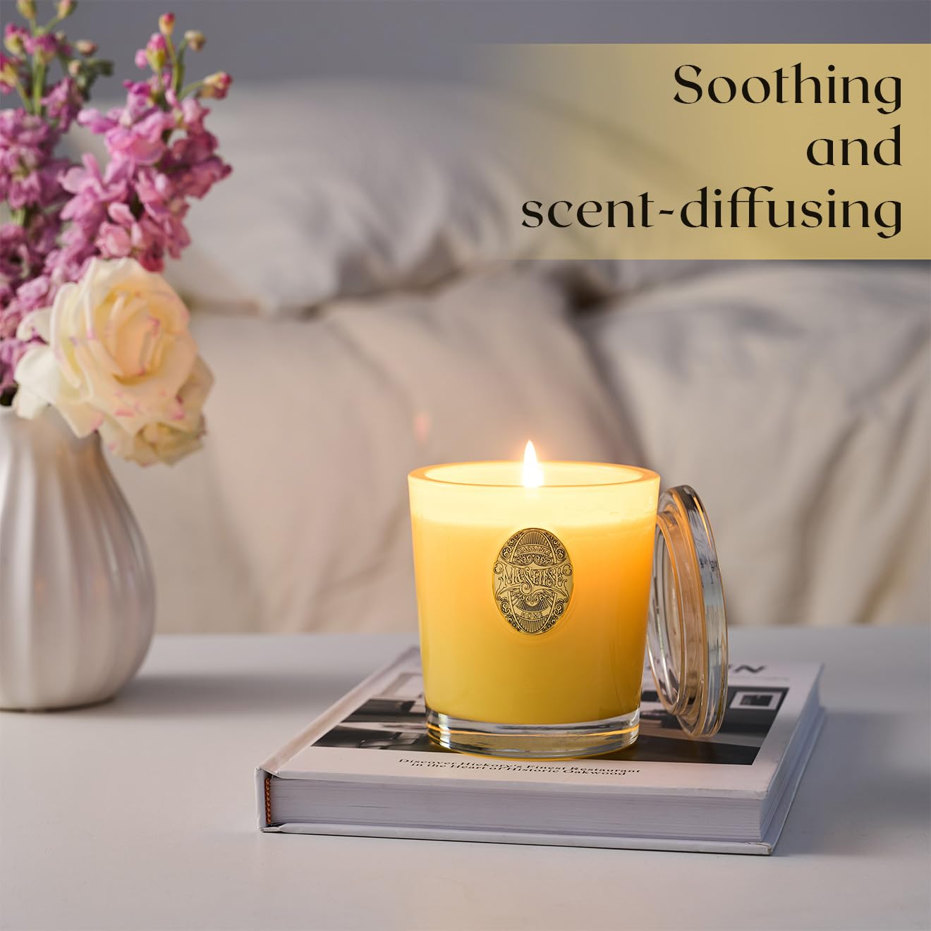 M&SENSE Natural Soy Candle | Sugared Lemon & Yellow | 9.2 oz, 50H Burn Time | Luxury Scented Candle for Relaxation, Gifting, Home Décor | Ideal for Bedroom, Office, Party Ambiance