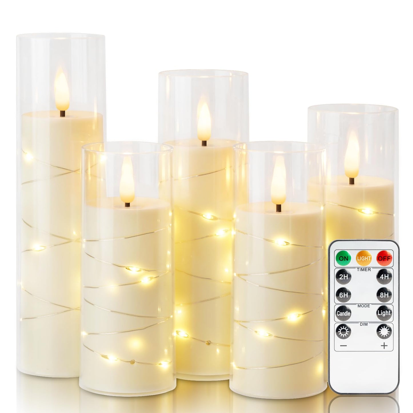 Homemory Ivory Flameless LED Candles with Remote Control & Timer, Battery Operated Star Lights, Fake Candles, Star Lights Set of 5 for Wedding Decor