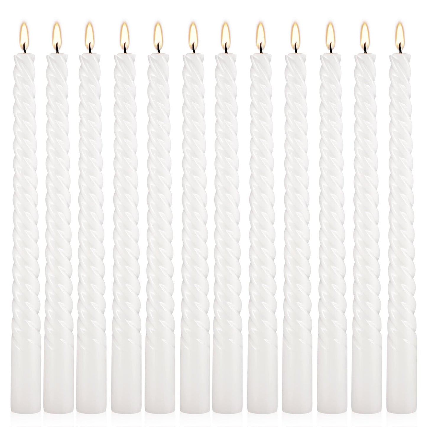WPONSZU 10 Inch White Spiral Taper Candle Set of 12 Pack Unscented Dripless Candlesticks for Valentine's Day,Dinner,Party,Brithday,Wedding,Christmas,and Home Decoration